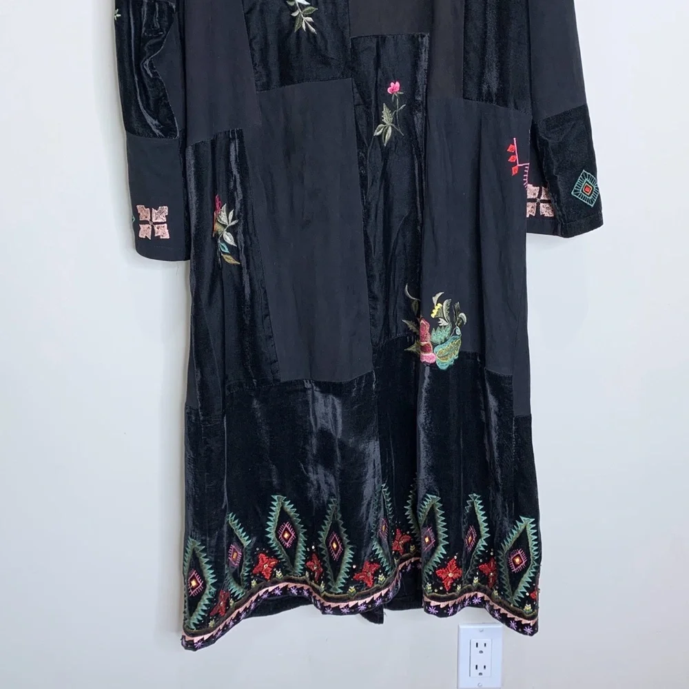 Free People Nigel Preston Nora Patchwork Duster (Sz S) Suede Velvet Floral Black